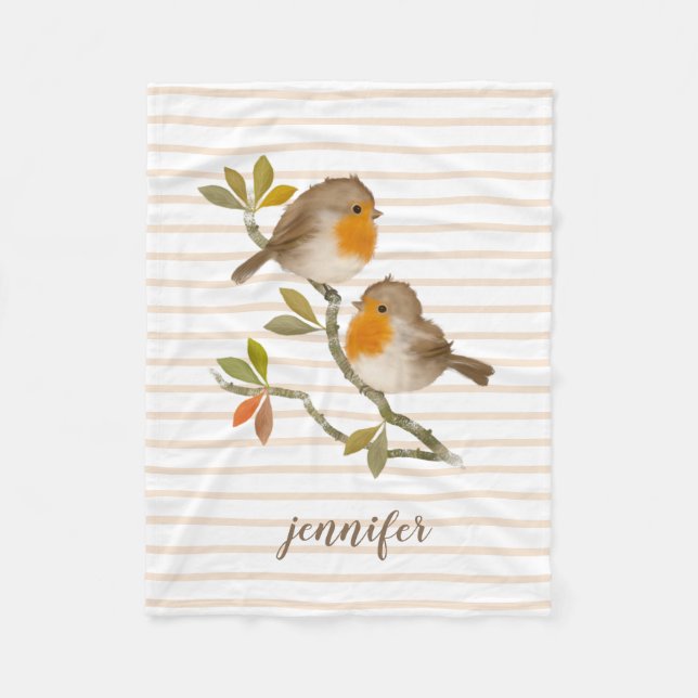 Personalisiert Fleece Blanket Englisch Robin Birds (Vorderseite)