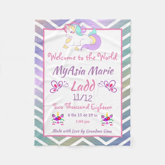 Personalisiert Fleece Blanket Unicorn (Vorderseite)