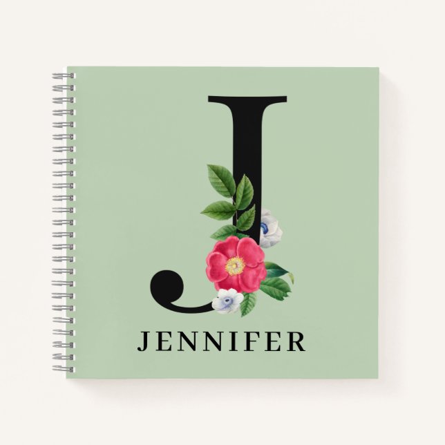 Personalisiert Floral Alphabet J Monogram Notizbuch (Vorderseite)