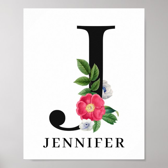 Personalisiert Floral Alphabet J Monogram Poster (Vorne)