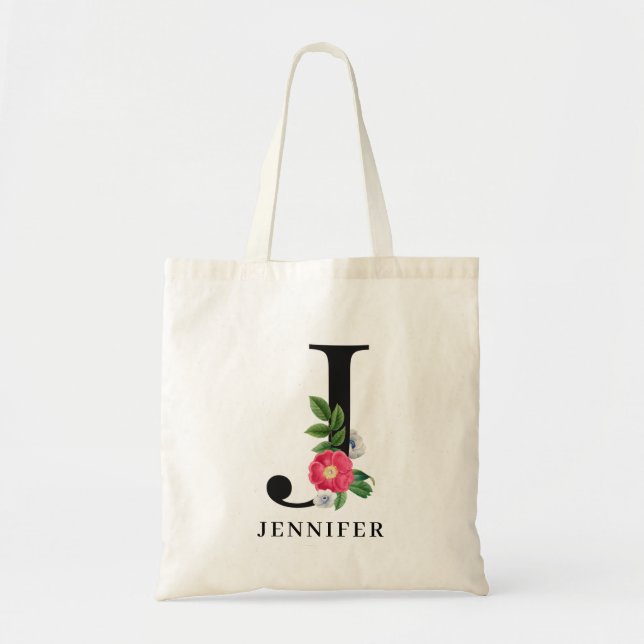 Personalisiert Floral Alphabet J Monogram Tragetasche (Vorne)