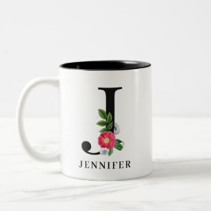 Personalisiert Floral Alphabet J Monogram Zweifarbige Tasse