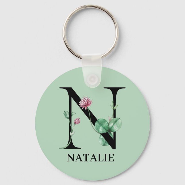 Personalisiert Floral Alphabet N Monogramm Schlüsselanhänger (Vorderseite)
