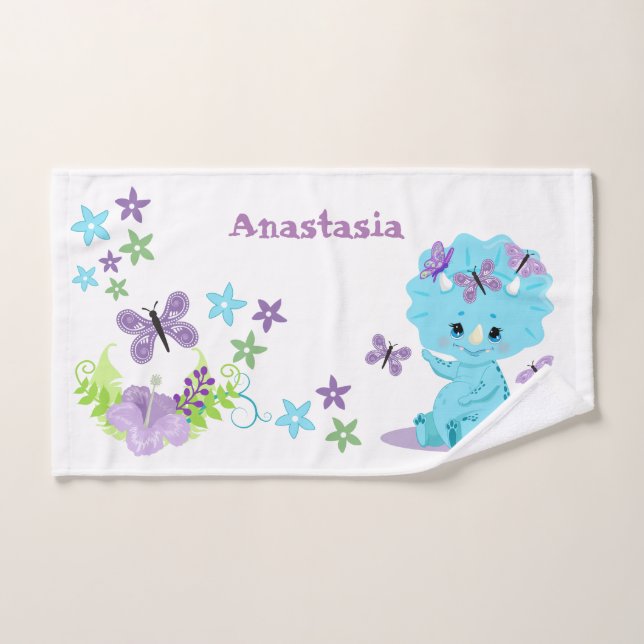 Personalisiert Floral Baby Dinosaurier Handtuch (Handtuch)