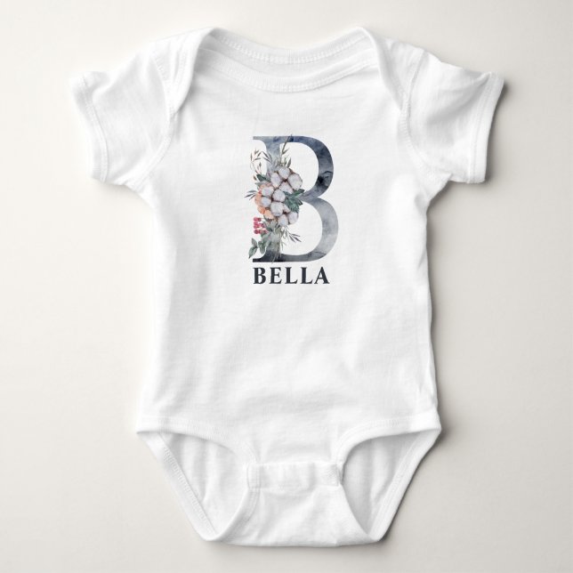 Personalisiert Floral Baby Girl Name Baby Initial  Baby Strampler (Vorderseite)