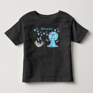 Personalisiert Floral Blue Baby Dinosaurier Kleinkind T-shirt