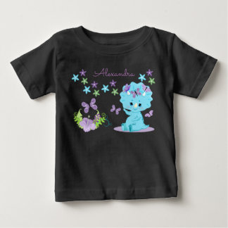 Personalisiert Floral Blue Baby Dinosaurier T-shirt