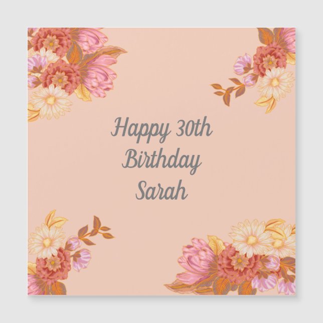 Personalisiert Floral Happy Birthday Magnet (Vorderseite)