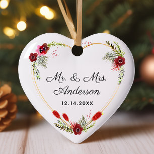 Personalisiert Floral Heart Foto & Mrs. Wedding Keramik Ornament