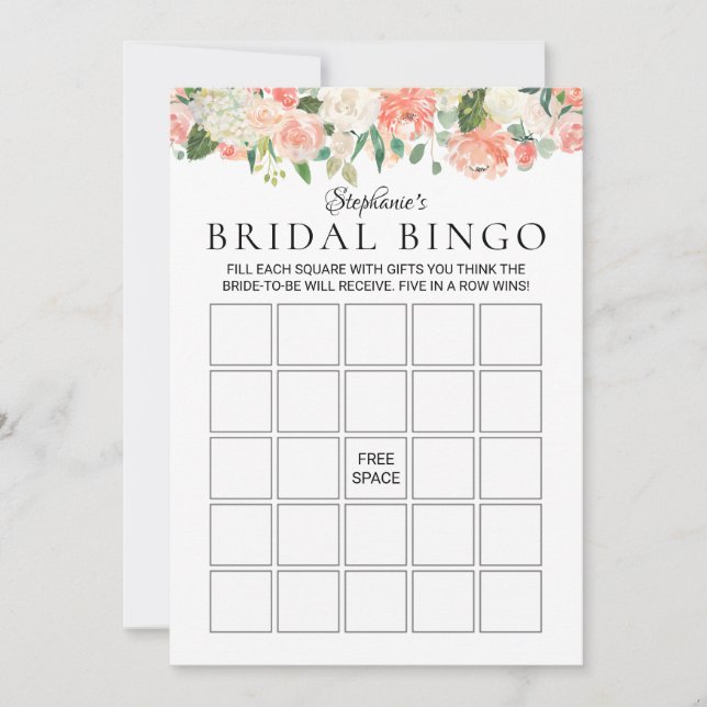 Personalisiert Floral Medley Brautparty Bingo (Vorderseite)