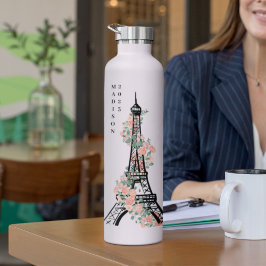 Personalisiert Floral Paris Eiffel Tower White Trinkflasche