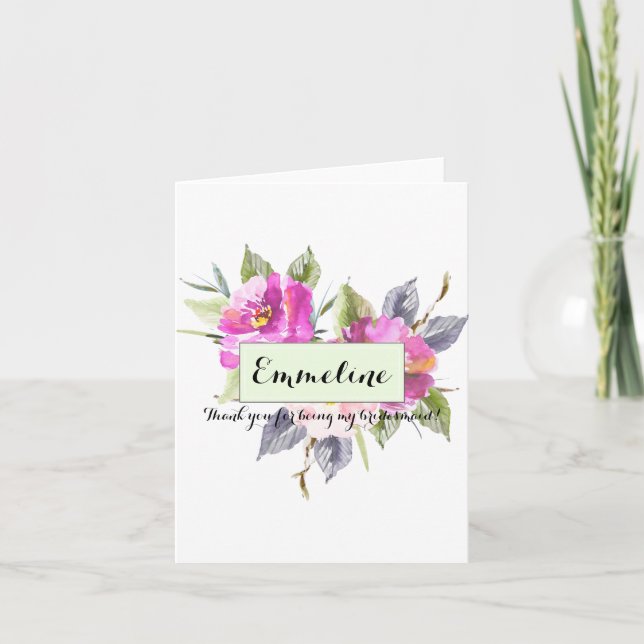 Personalisiert Floral Vielen Dank, Bridesmaid Dankeskarte (Vorderseite)