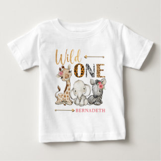 Personalisiert Floral WILD ONE Safari Erster Gebur Baby T-shirt