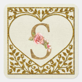 Personalisiert florale Monogramm-Aufkleber Quadratischer Aufkleber