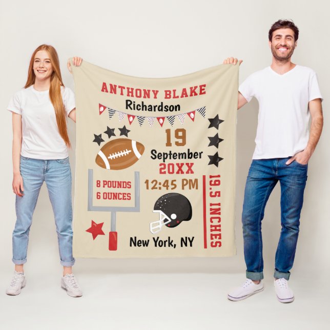 Personalisiert Football Baby Boys Geburtsstunde Fleecedecke (Beispiel)