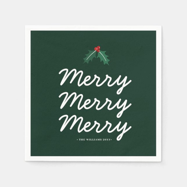 Personalisiert Forest Green frohe Weihnachten Serviette (Vorderseite)
