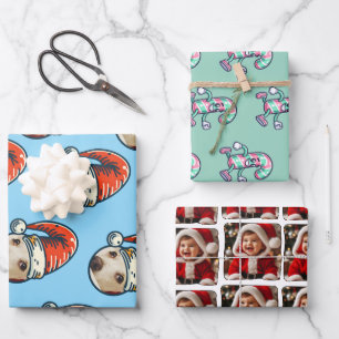 Personalisiert Foto Santa Candy Cane Geschenkpapier Set