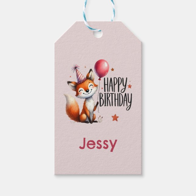 Personalisiert Fox Happy Birthday Geschenkanhänger (Vorderseite)