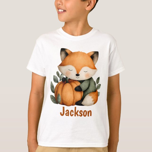 Personalisiert Fox Pumpkin Halloween Design T-Shirt (Vorderseite)