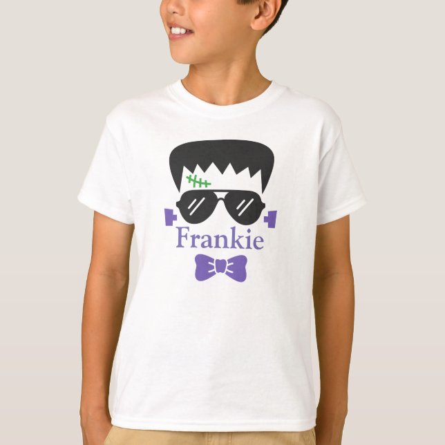 Personalisiert Frankenstein Halloween T - Shirt (Vorderseite)