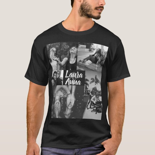 Personalisiert Friends Black & White Foto Collage  T-Shirt (Vorderseite)