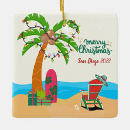 Personalisiert frohe Weihnachten am Strand Keramikornament