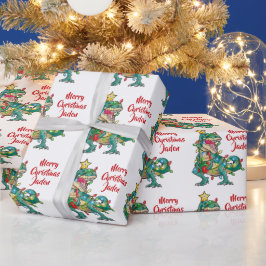 Personalisiert Frohe Weihnachten Dinosaurier-Weihn Geschenkpapier