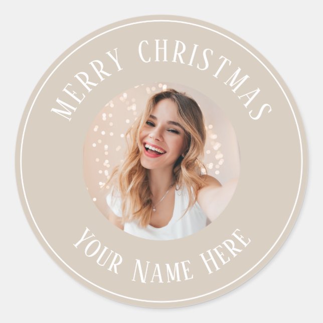 Personalisiert Frohe Weihnachten für Karten Foto Runder Aufkleber (Vorderseite)