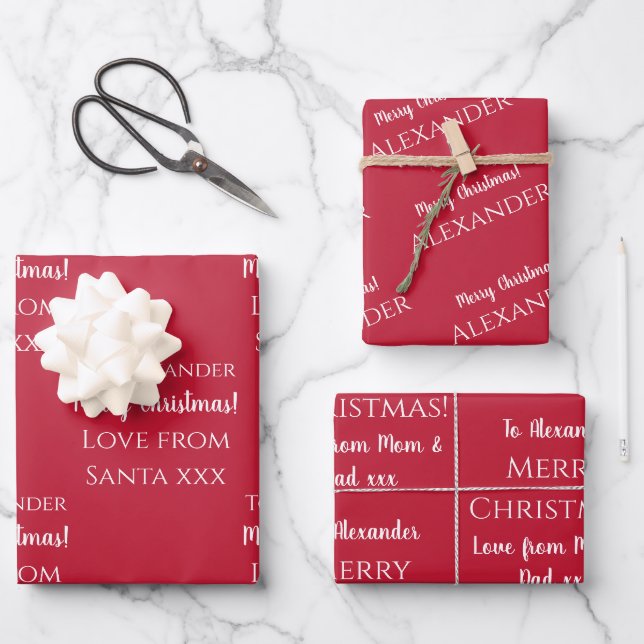 Personalisiert frohe Weihnachten Geschenkpapier Set (Vorderseite)