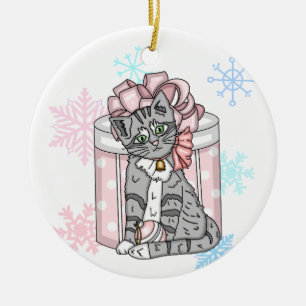 Personalisiert Frohe Weihnachten Gray Kitten Pink  Keramik Ornament