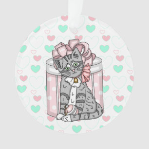 Personalisiert Frohe Weihnachten Gray Kitten Pink  Ornament