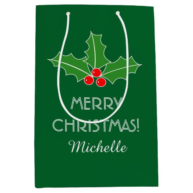 Personalisiert Frohe Weihnachten heilige Blätter G Mittlere Geschenktüte (Vorderseite)