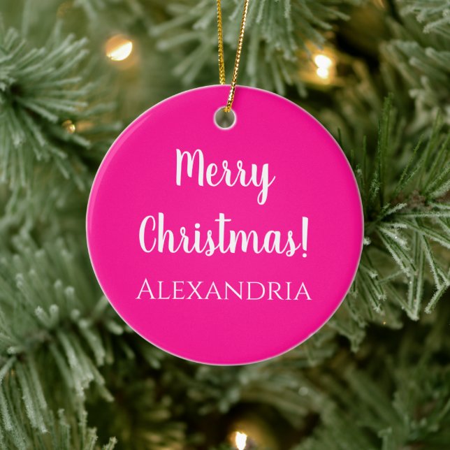 Personalisiert Frohe Weihnachten Heiß rosa Keramik Ornament (Baum)