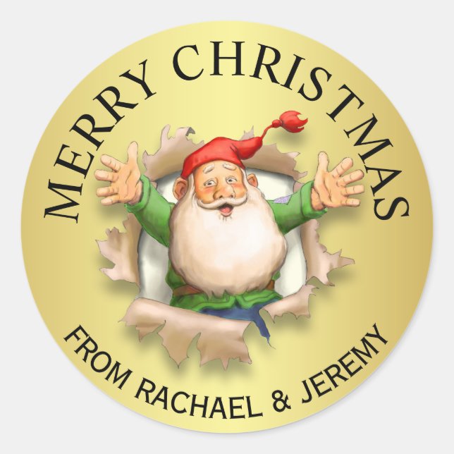 Personalisiert Frohe Weihnachten Jolly Santa Runder Aufkleber (Vorderseite)