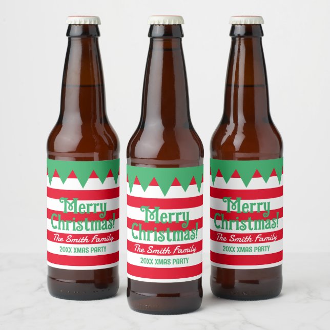 Personalisiert frohe Weihnachten lustiger Elf-Anzu Bierflaschenetikett (Flaschen)