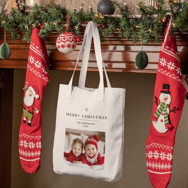"Personalisiert frohe Weihnachten mit Foto und Nam Tragetasche (Von Creator hochgeladen)