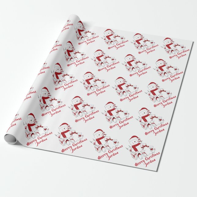 Personalisiert frohe Weihnachten Niedlich Snowman  Geschenkpapier (Ungerollt)