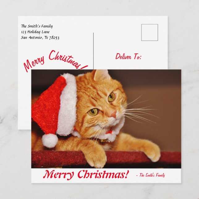 Personalisiert Frohe Weihnachten Orange Tabby Cat  Postkarte (Vorne/Hinten)