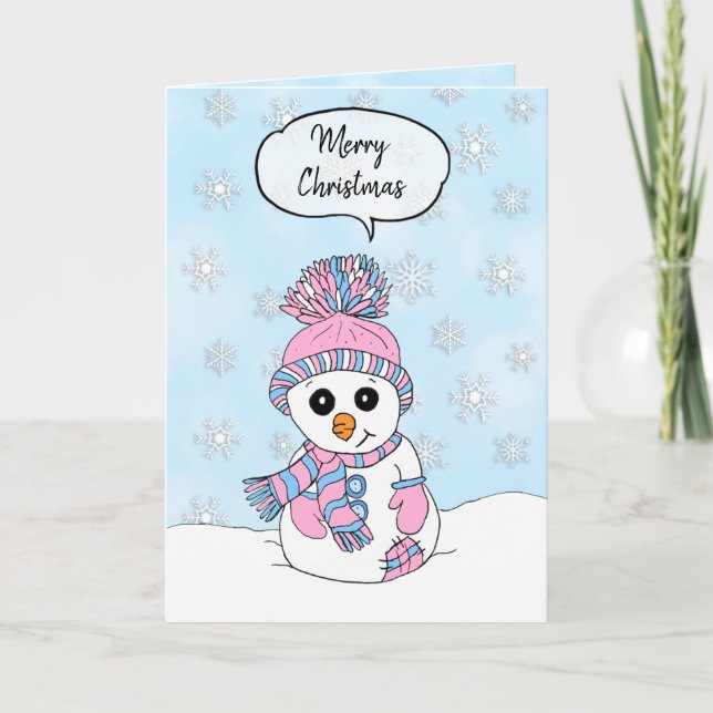Personalisiert frohe Weihnachten Pink und Blue Sno Karte (Vorderseite)