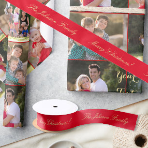 Personalisiert Frohe Weihnachten Red Gold Geschenk Satinband