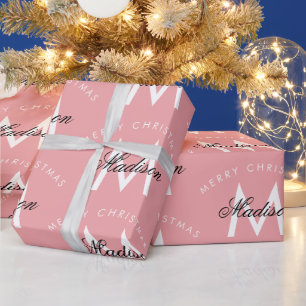 Personalisiert Frohe Weihnachten Rosa Monogramm Geschenkpapier