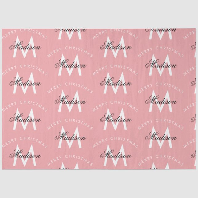 Personalisiert Frohe Weihnachten Rosa Monogramm Seidenpapier (Vorderseite)