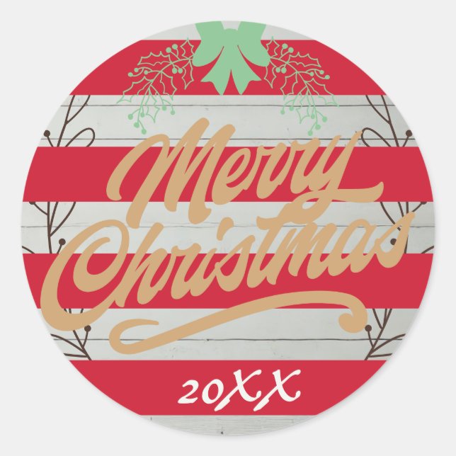 Personalisiert frohe Weihnachten Rote Streifen Runder Aufkleber (Vorderseite)