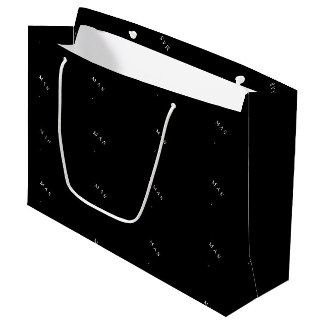 Personalisiert Frohe Weihnachten Schwarz-weiß Mono Große Geschenktüte (Vorderseite Schrägansicht)
