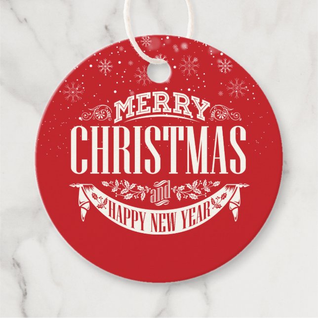 Personalisiert frohe Weihnachten und ein glücklich Geschenkanhänger (Vorderseite)