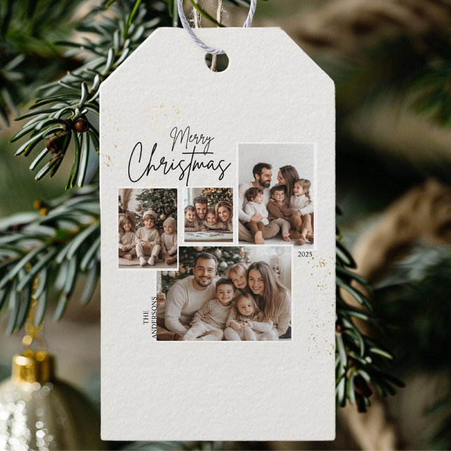 "Personalisiert frohe Weihnachten - Vier-Fotos-Col Geschenkanhänger (Von Creator hochgeladen)