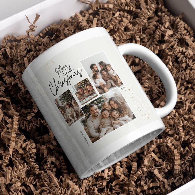 "Personalisiert frohe Weihnachten - Vier-Fotos-Col Kaffeetasse (Von Creator hochgeladen)