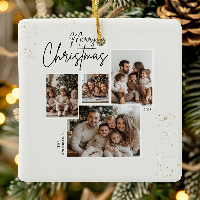 "Personalisiert frohe Weihnachten - Vier-Fotos-Col Keramikornament (Von Creator hochgeladen)