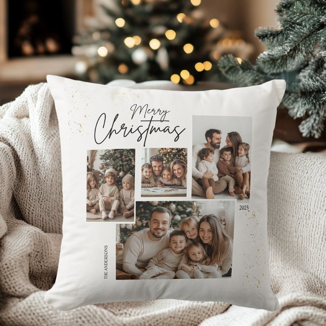 "Personalisiert frohe Weihnachten - Vier-Fotos-Col Kissen (Von Creator hochgeladen)