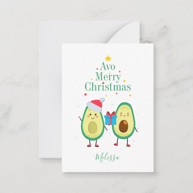 Personalisiert frohe Weihnachts-Avocado-Illustrati Mitteilungskarte (Vorderseite)